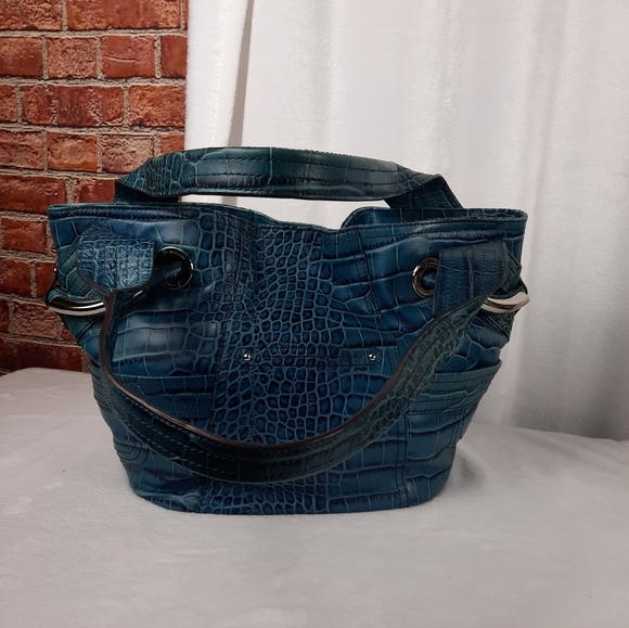 b Makowsky Blue Crocodile Embossed Shoulder Bag - Picture 4 of 13